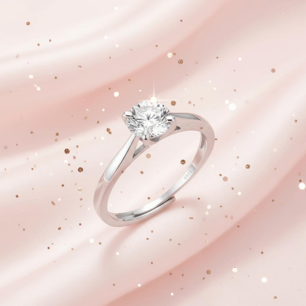 Engagement Silver Zircon Adjustable Ring