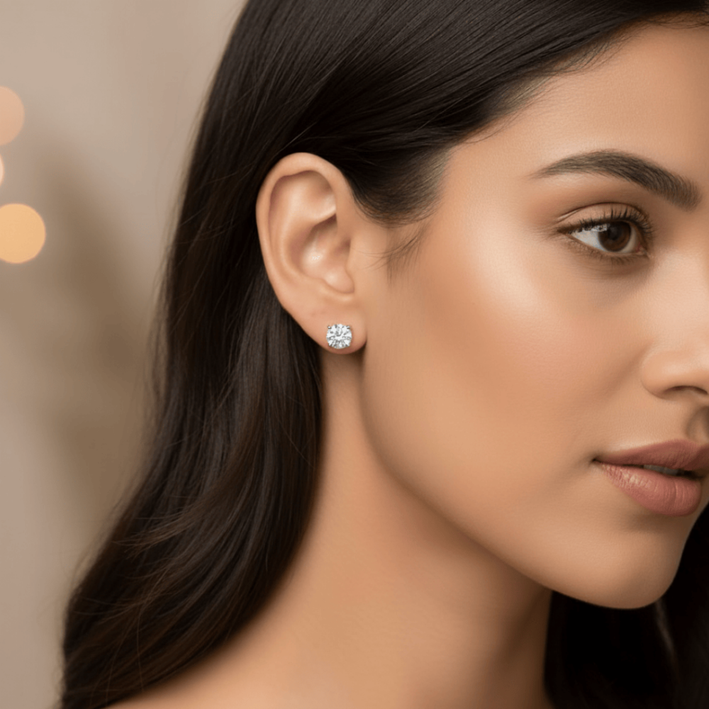 Elegant Single Stone Silver Earring