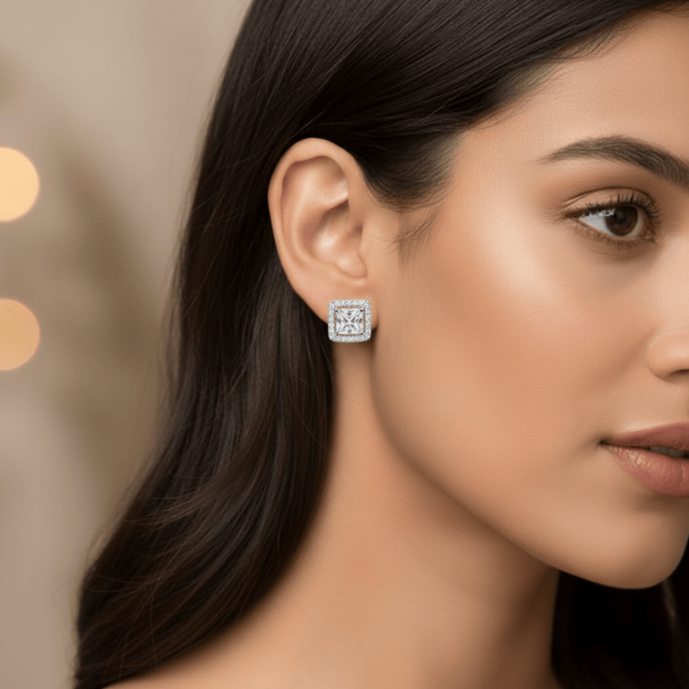 Square zircon earrings