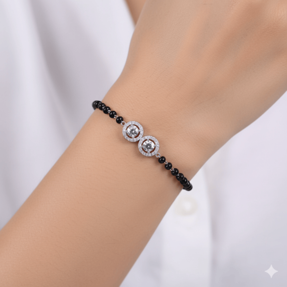 Black Beads Double Zircon Bracelet