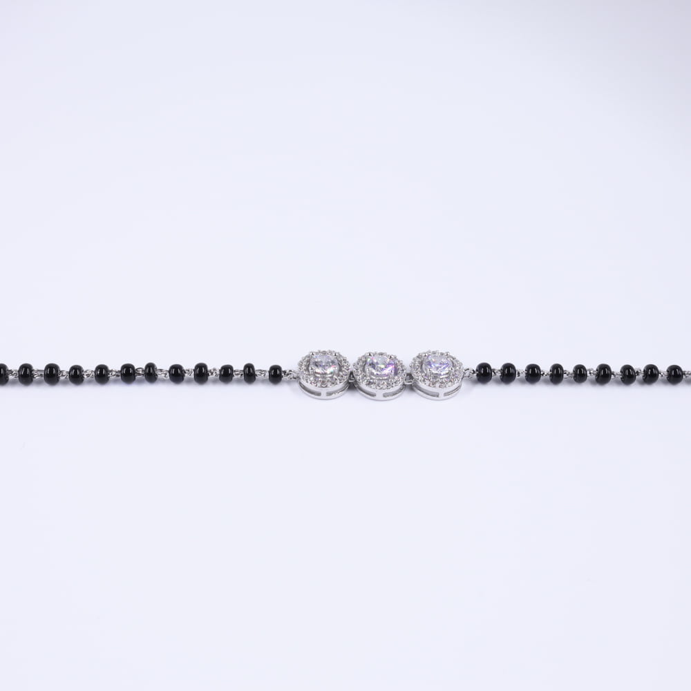 Black Beads Triple Zircon Bracelet