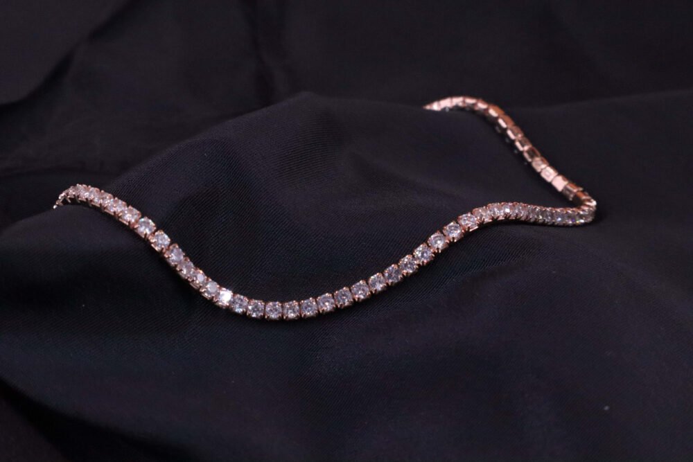 Rose Gold Tennis Bracelet and Leaf Earrings Sterling Silver Combo