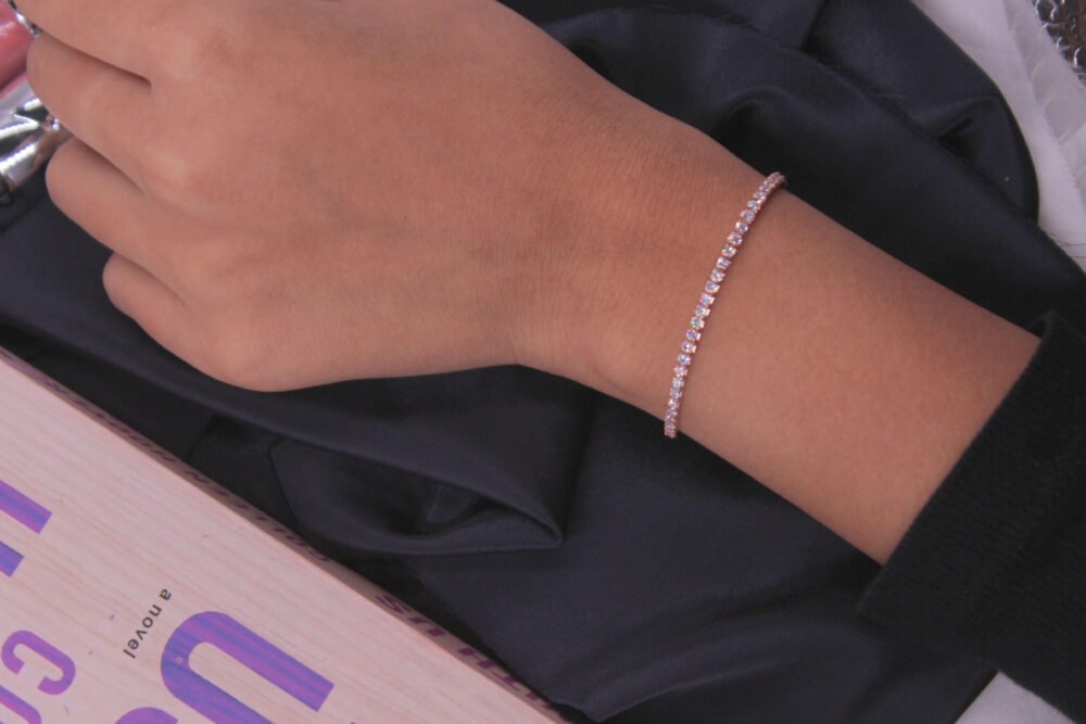 Rose Gold Tennis Bracelet and Leaf Earrings Sterling Silver Combo