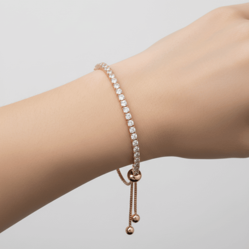 Rose gold Sterling Silver Tennis Adjustable Bracelet 2