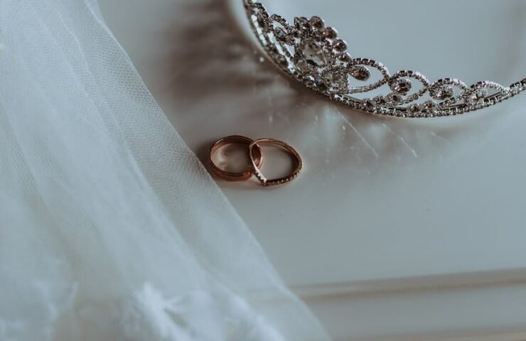 crown veil and earrings