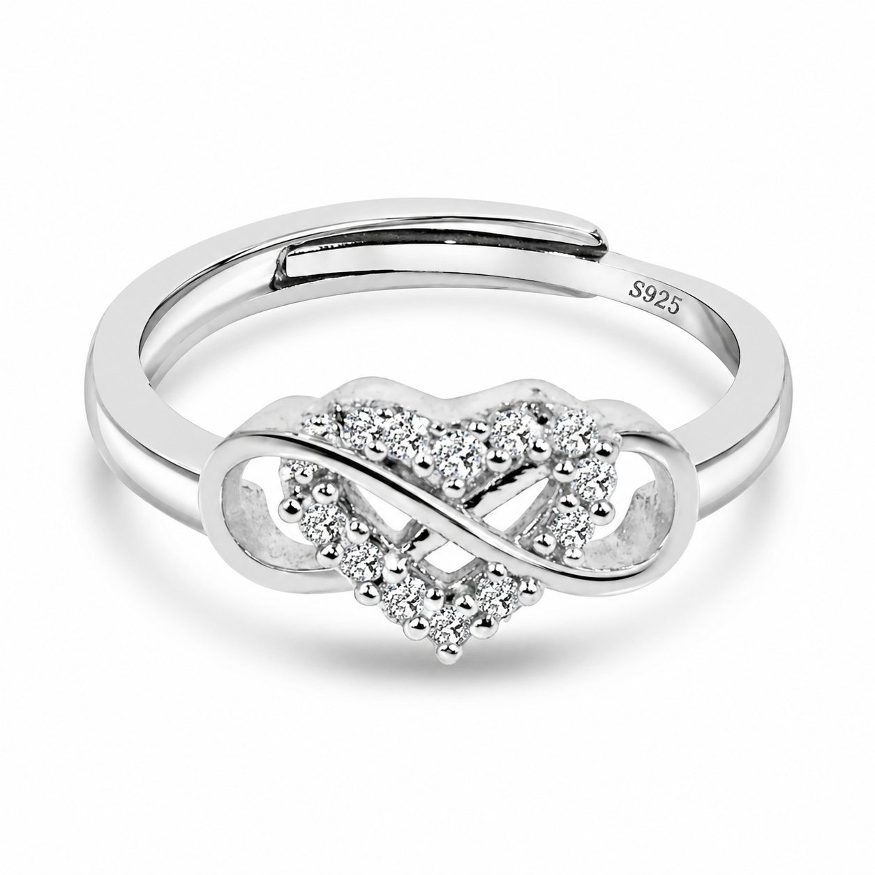 Hearts Across Silver Adjustable Ring