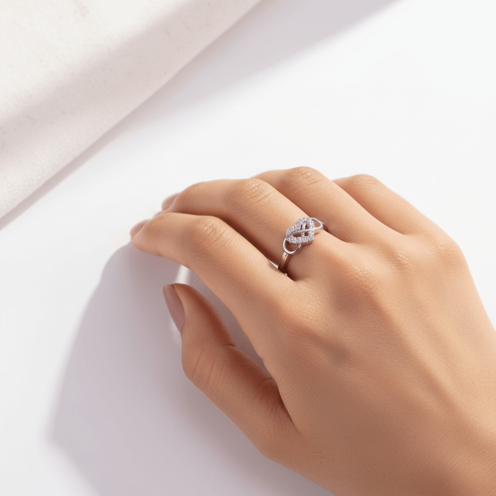Hearts Across Silver Adjustable Ring 2