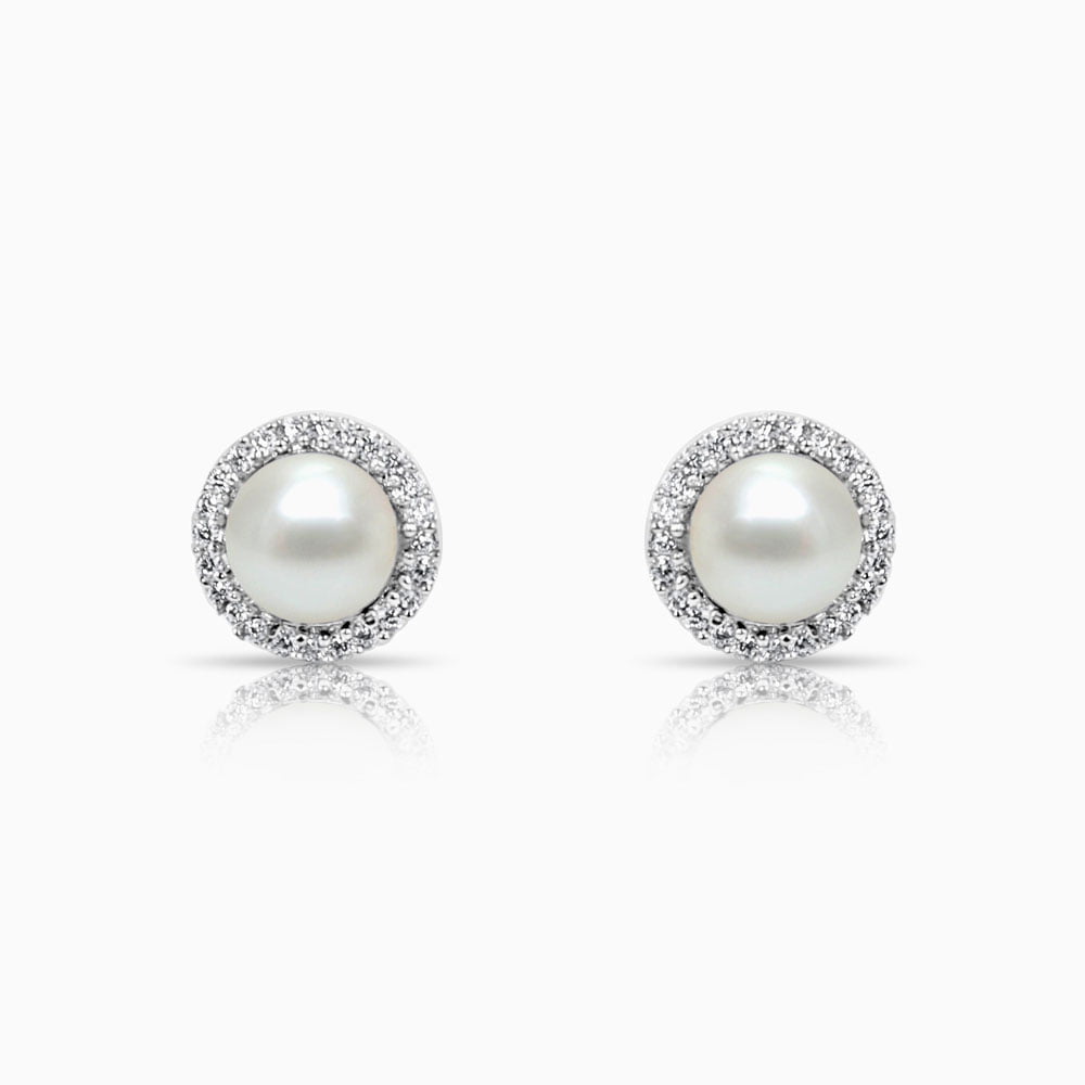 Pearl Zircon Silver Earrings