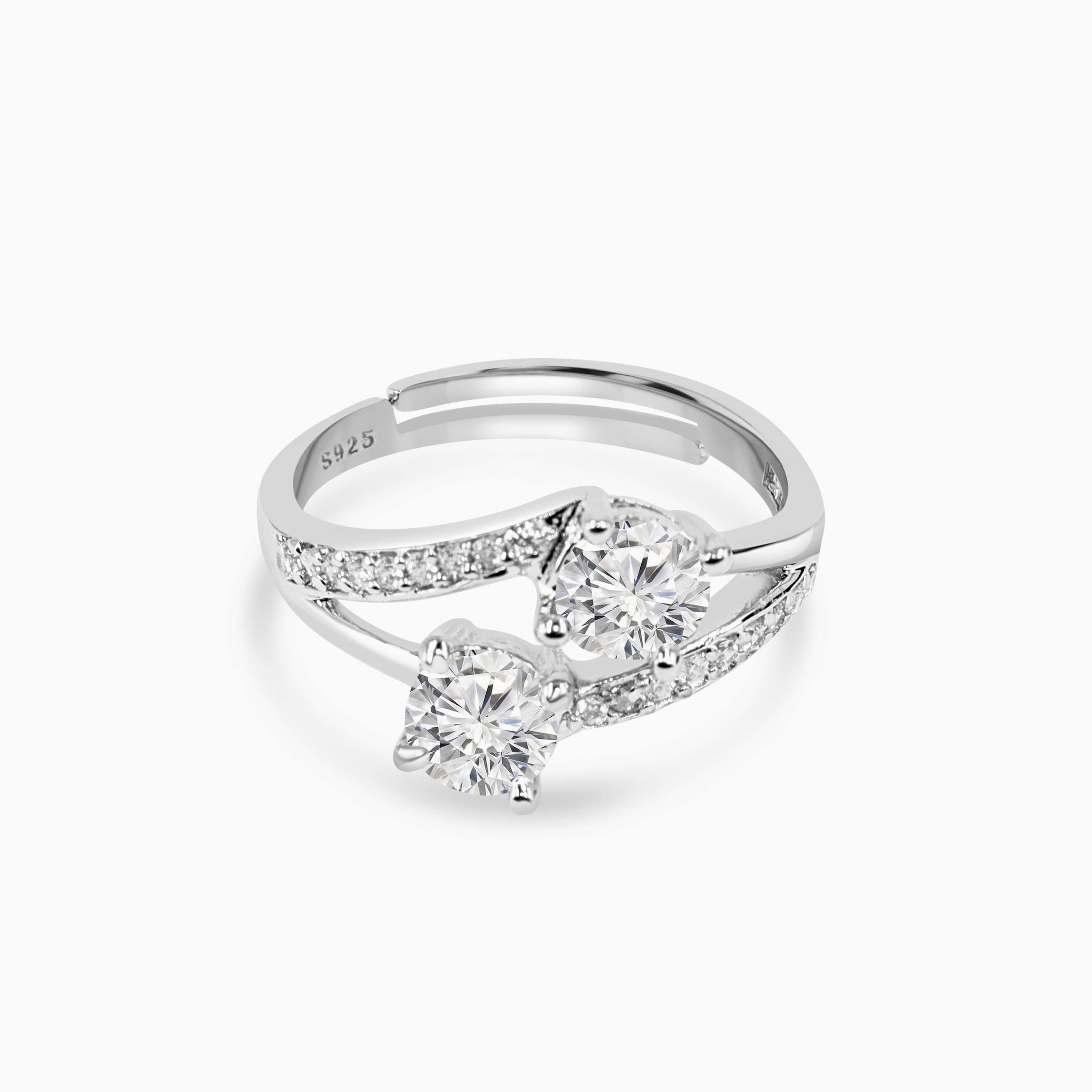 Layered Zircon Silver Ring - Adjustable