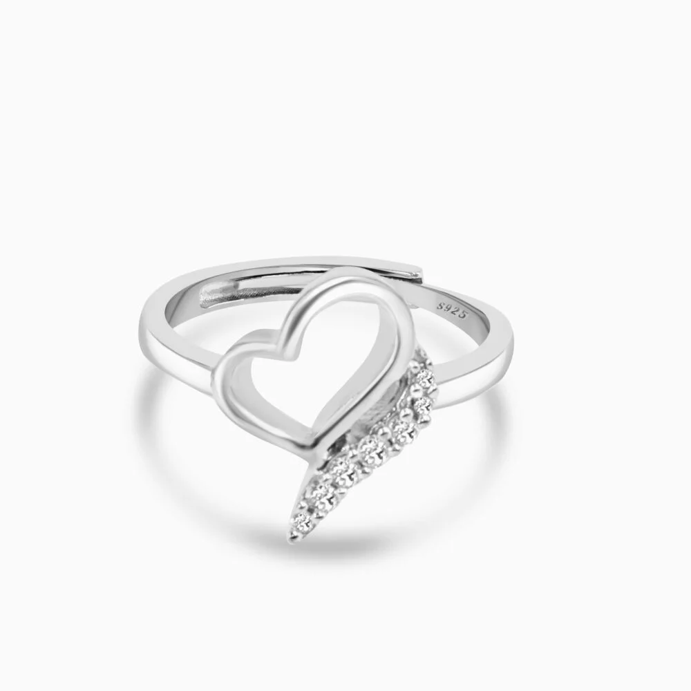 Ribbon Hearts Silver Ring - Adjustable