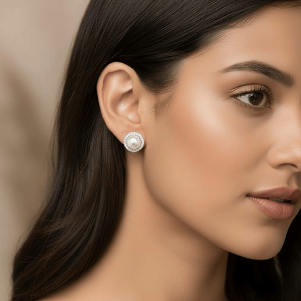 Pearl Zircon Silver Earrings