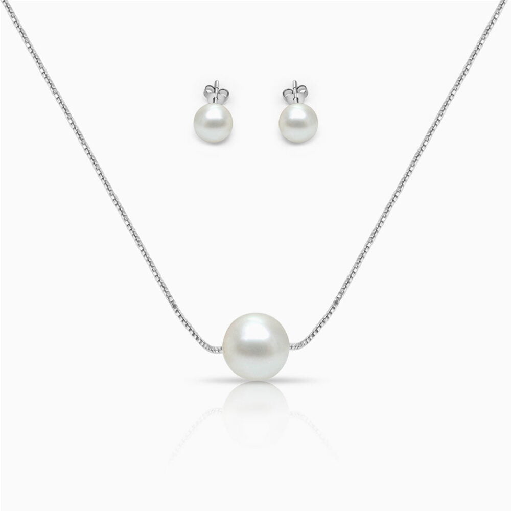 White Pearl Moon Necklace Set