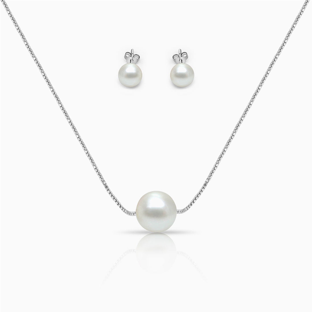 White Pearl Moon Necklace Set