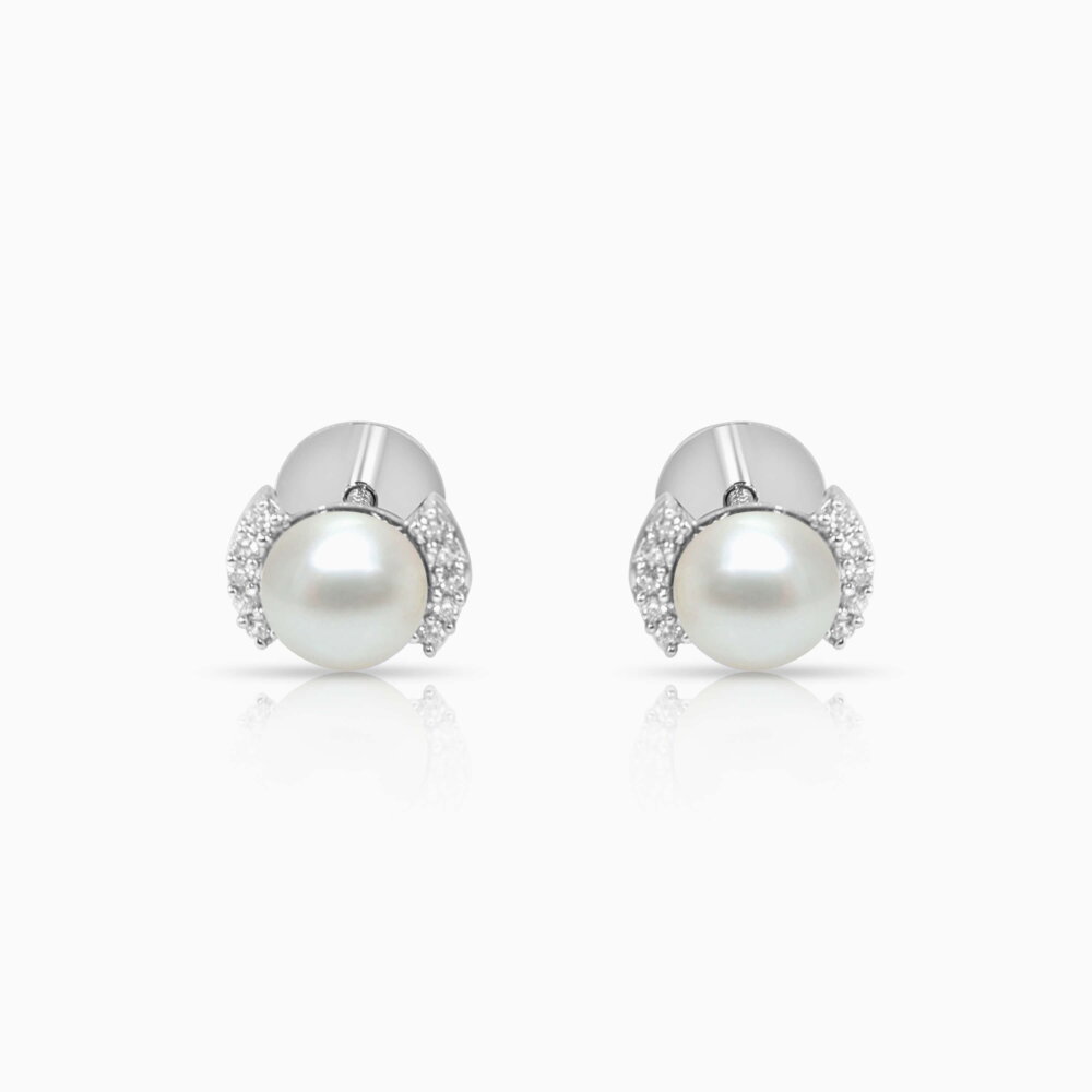 Pearl Half Zircon Silver Earrings