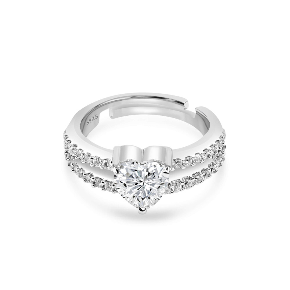 Twinning Heart Silver Adjustable Ring