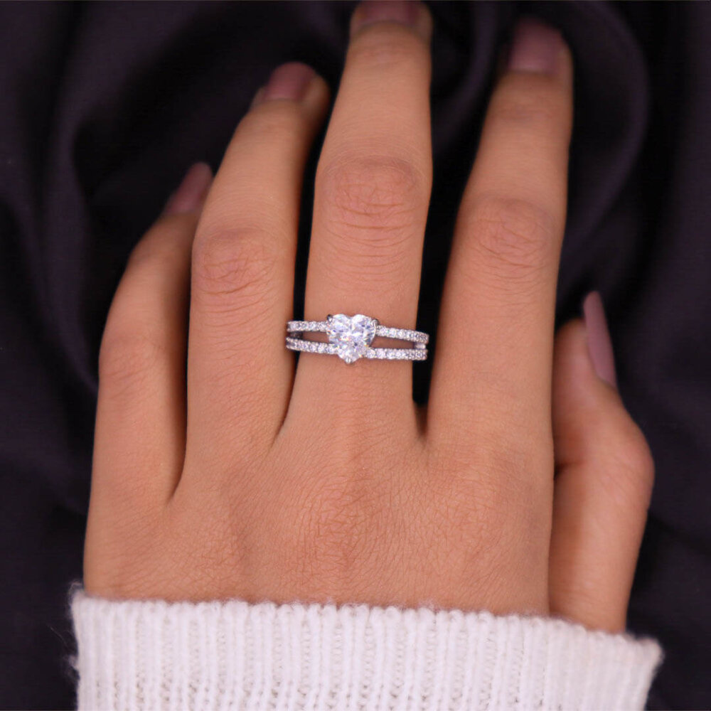 Twinning Heart Silver Adjustable Ring