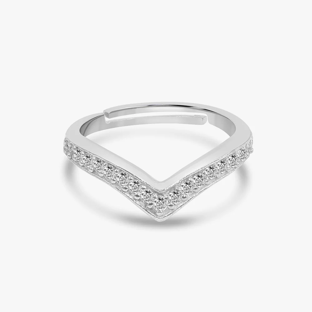 Single Line Crown Silver Ring - Adjustable
