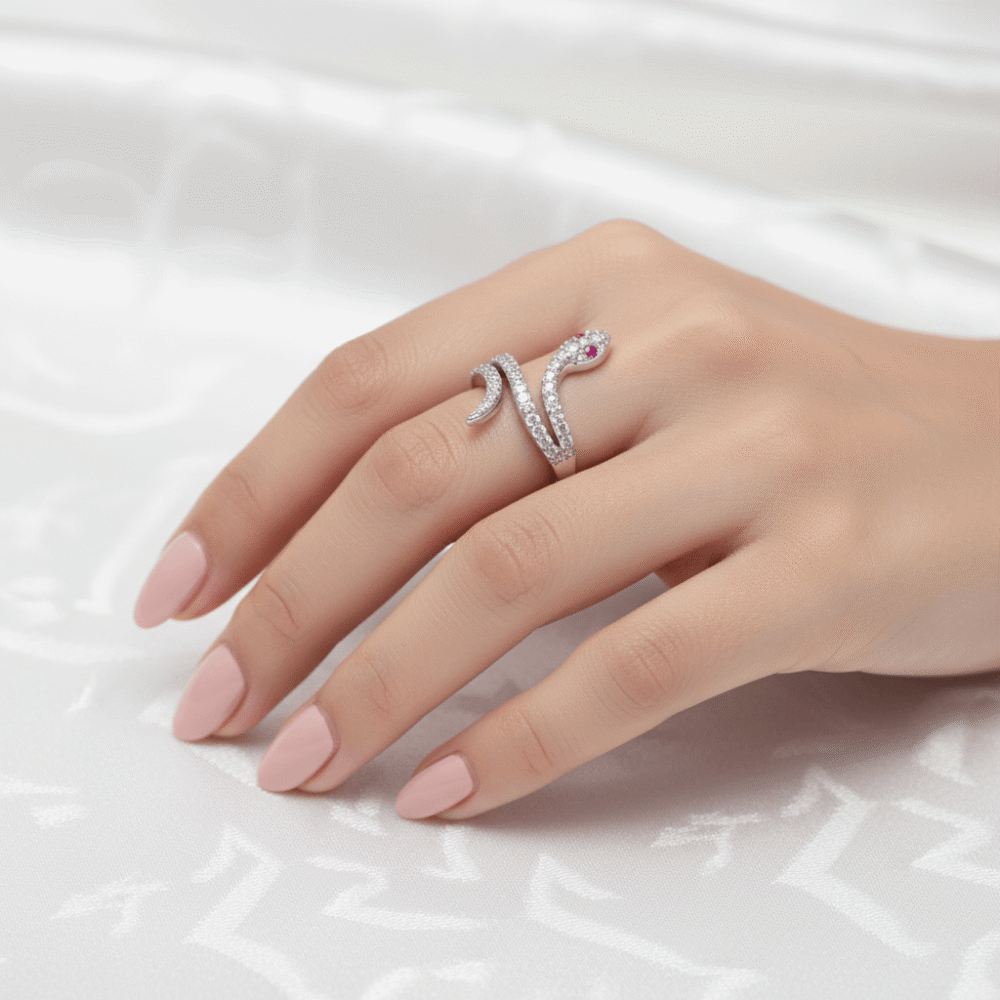 Bold Snake Silver Ring - Adjustable