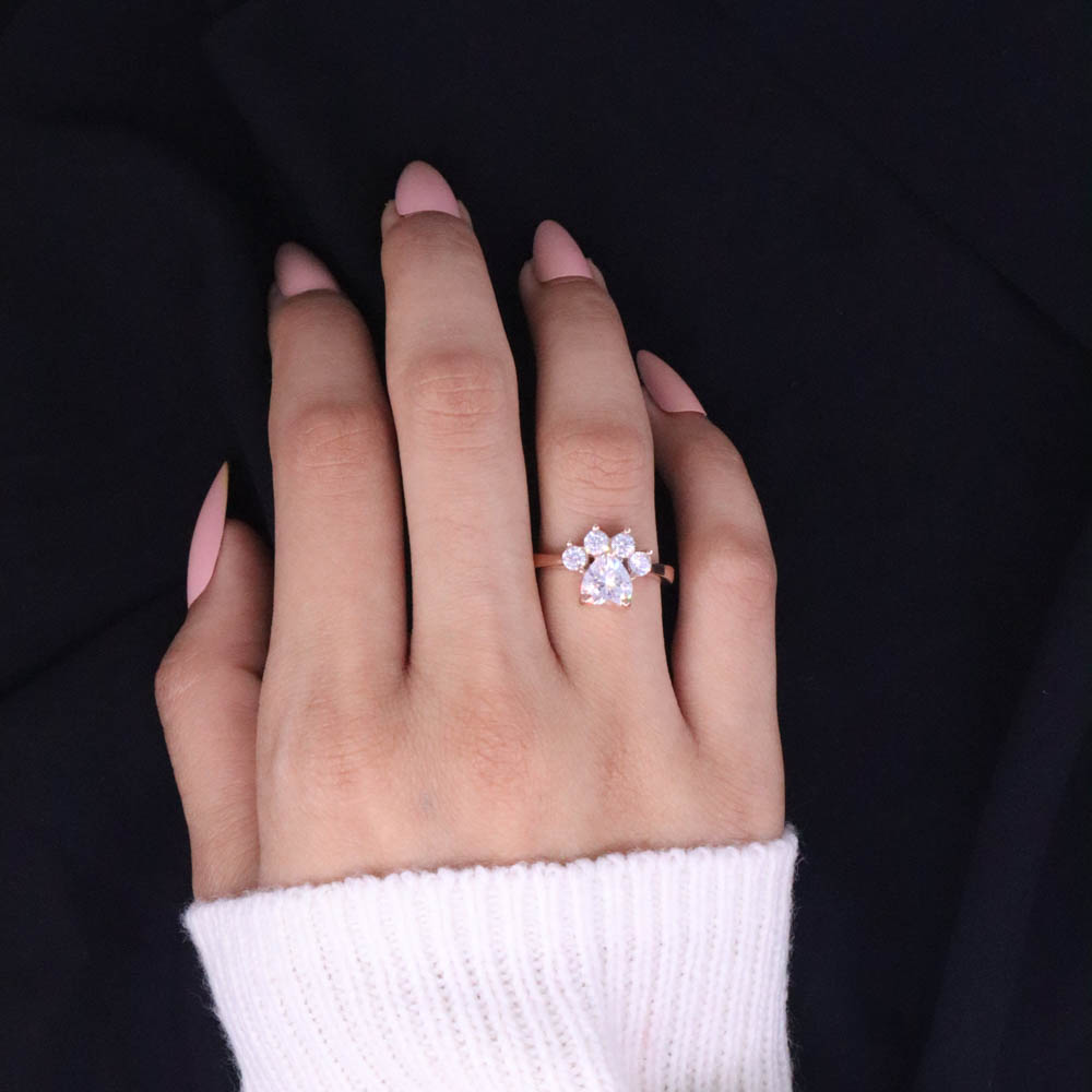Rose Gold Paw Shaped Ring - Adjustable 2