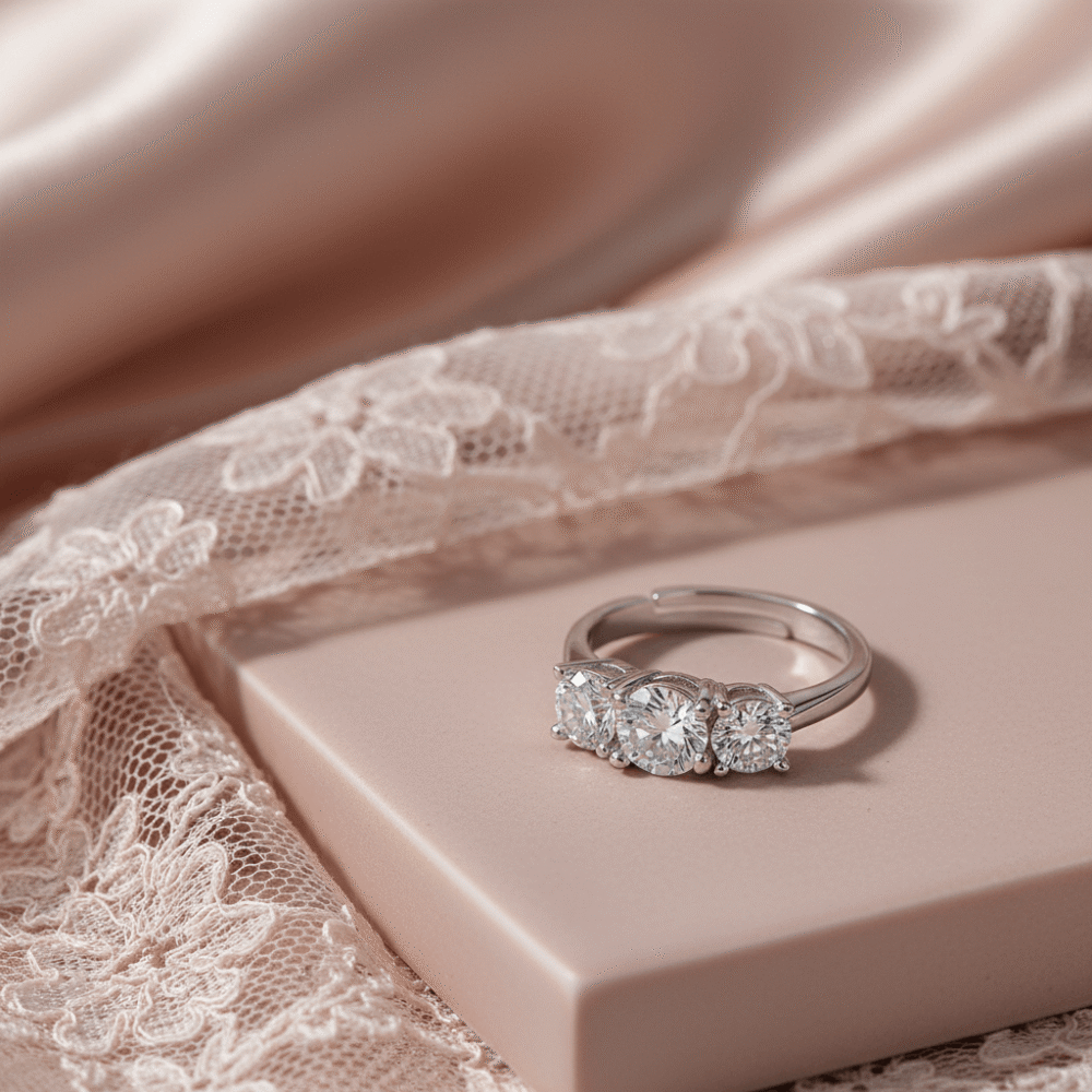 Triple Zircon Engagement Adjustable Ring
