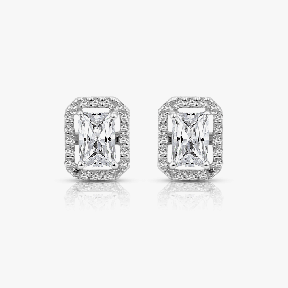 Emerald Cut Silver Studs