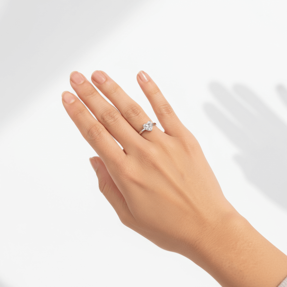 Heart Solitaire Silver Ring - Adjustable