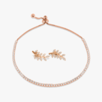 Rose Gold Tennis Bracelet and Leaf Earrings Sterling Silver Combo