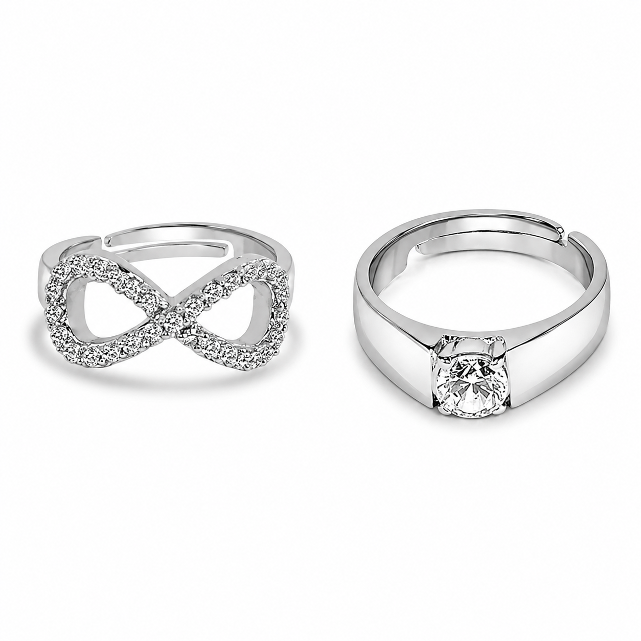 Infinity Engagement Zircon Silver Couple Ring