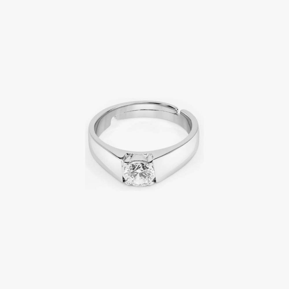 Classic Solitaire Zircon Silver Couple Ring - Adjustable