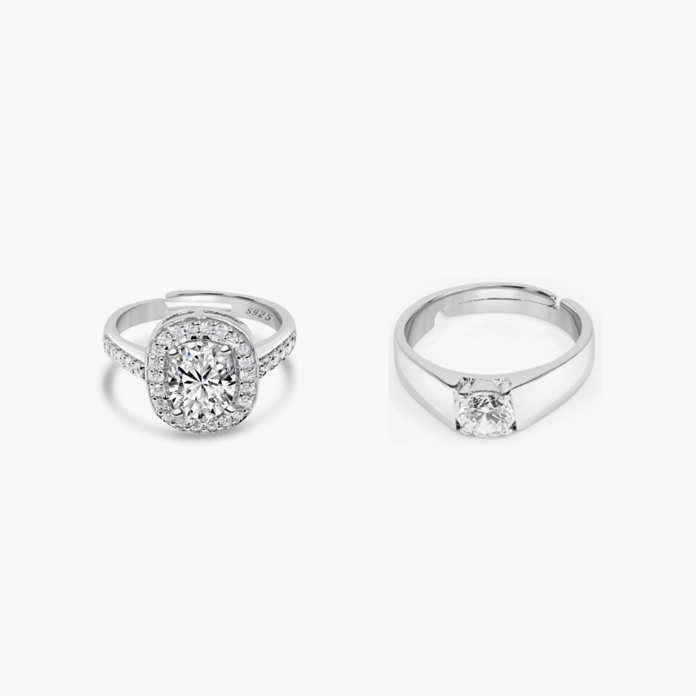 Classic Solitaire Zircon Silver Couple Ring