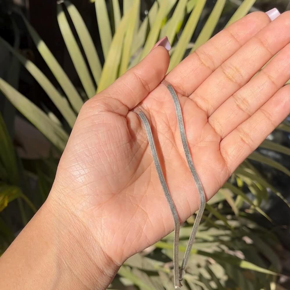 Elegant Sterling Silver Herringbone Snake Anklet