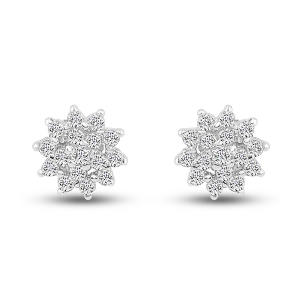 Sterling Silver Floral Cluster Stud Earrings with Sparkling CZ Stones
