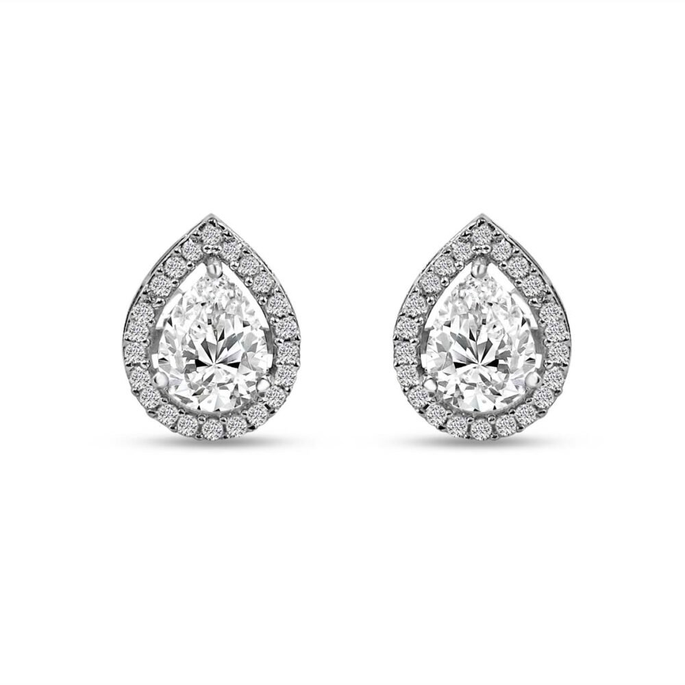 Sterling Silver Teardrop Halo Stud Earrings with Sparkling CZ Stones