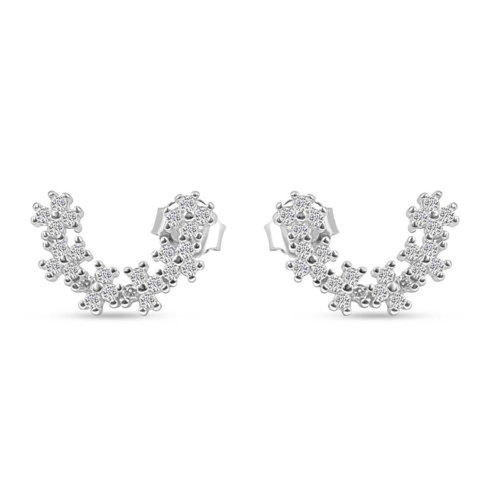Frosted Blossom Crawler Silver Earrings