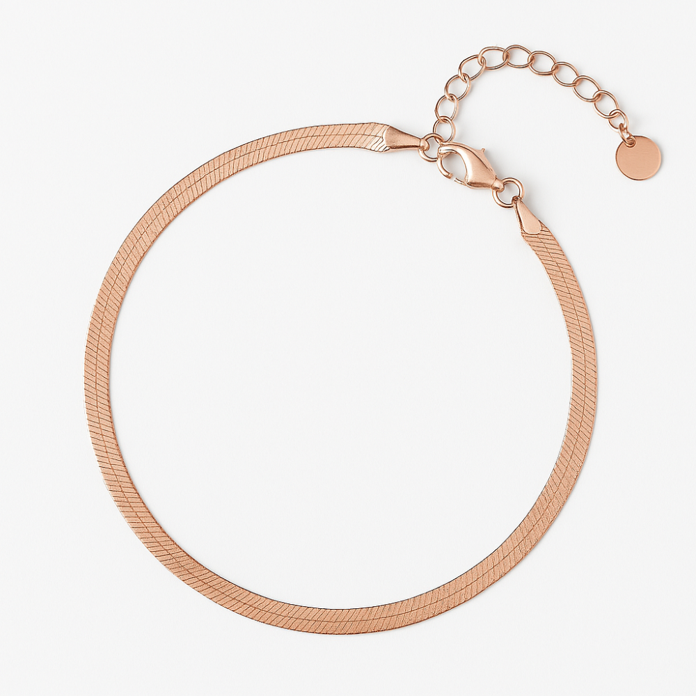 Elegant Sterling Silver Herringbone Snake Rose Gold Anklet