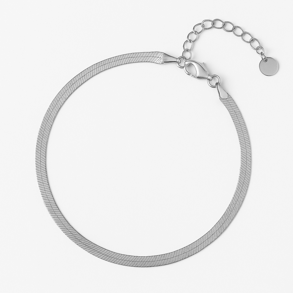 Elegant Sterling Silver Herringbone Snake Anklet