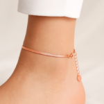 Elegant Sterling Silver Herringbone Snake Rose Gold Anklet
