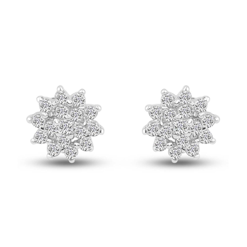 Sterling Silver Floral Cluster Stud Earrings with Sparkling CZ Stones