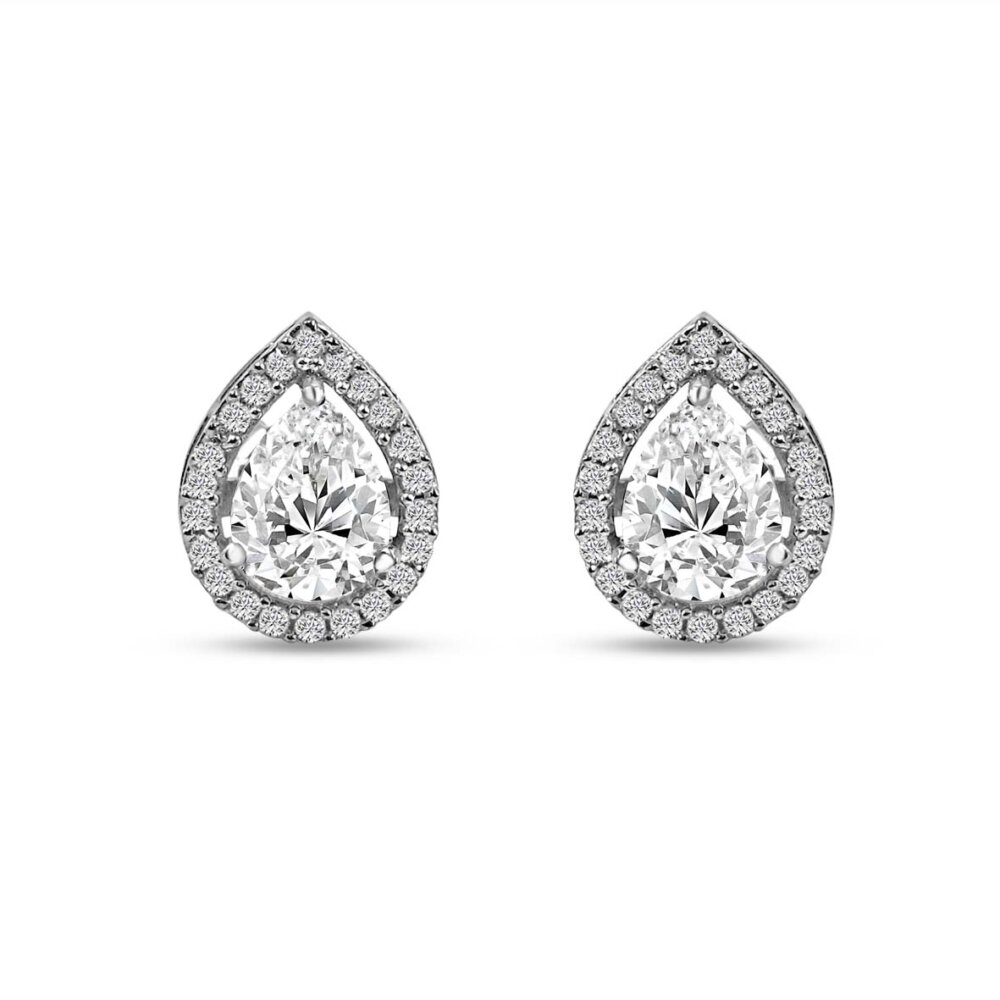 Sterling Silver Teardrop Halo Stud Earrings with Sparkling CZ Stones