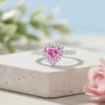 Elegant Heart-Shaped Pink Sapphire Silver Adjustable Ring