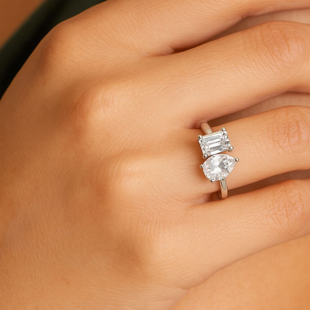 Radiant Toi Et Moi Sterling Silver Adjustable Ring