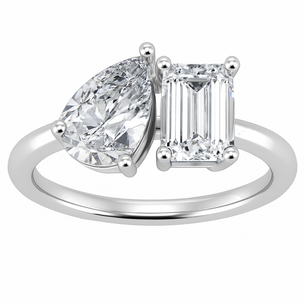 Radiant Toi Et Moi Sterling Silver Adjustable Ring