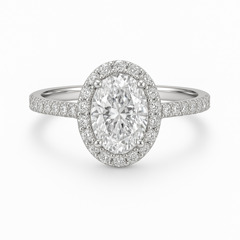 Elegant Oval Halo Diamond Engagement Ring in Sterling Silver