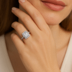 Radiant Cut Solitaire Halo Engagement Silver Ring