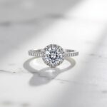 Sterling Silver Halo Diamond Engagement Ring