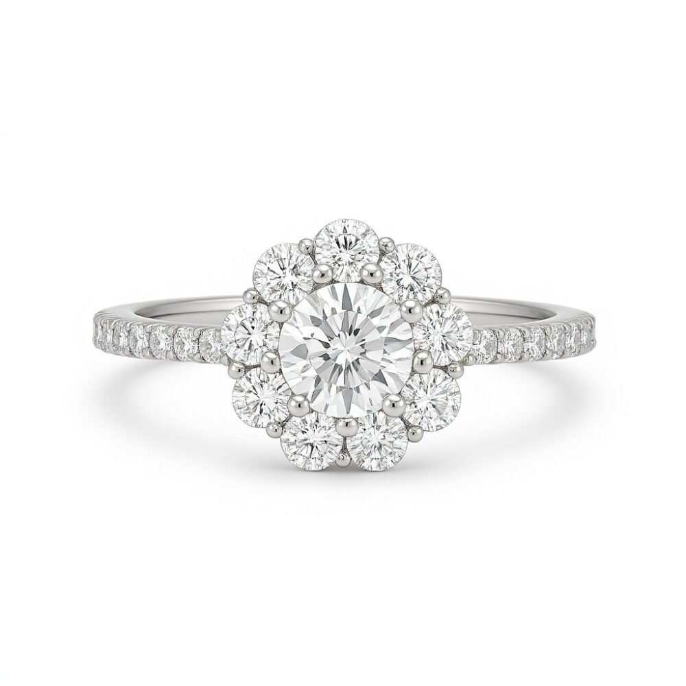 Solitaire Flower Engagement Silver Adjustable Ring