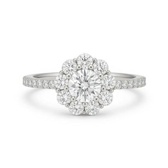 Solitaire Flower Engagement Silver Adjustable Ring