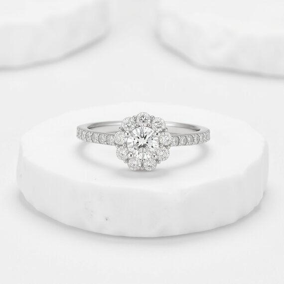 Solitaire Flower Engagement Silver Adjustable Ring