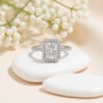 Radiant Cut Solitaire Halo Engagement Silver Ring