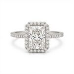 Radiant Cut Solitaire Halo Engagement Silver Ring